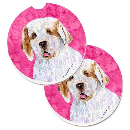 Carolines Treasures Pink Clumber Spaniel Set of 2 Cup Holder Car Coaster SS4776-PKCARC